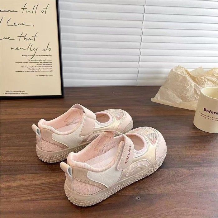 Giày nữ Mary Jane mùa hè mới đa năng giày vải mũi tròn Velcro đế dày miệng nông