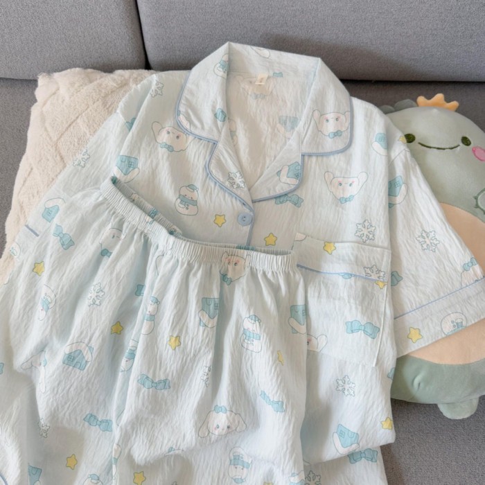 Bộ Đồ Ngủ Yugui Dog Cloud Cotton Bộ Đồ Ngủ Mùa Hè Nữ Mỏng Ngắn Tay Quần Short Ngọt Ngào Và Dễ Th