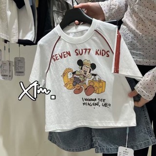 Áo thun cotton tay ngắn in hình hoạt hình mùa hè dễ thương đa năng cho bé trai và bé gái
