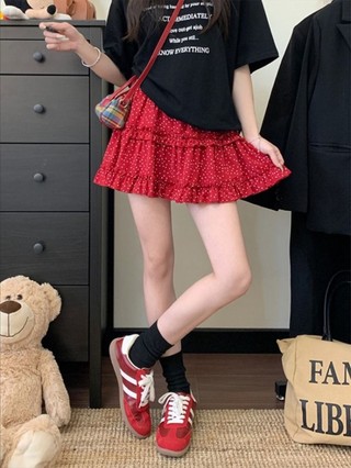 Váy chấm bi đỏ size cho nữ, váy hè đẹp, lưng cao, giảm béo, váy tutu bánh chữ A