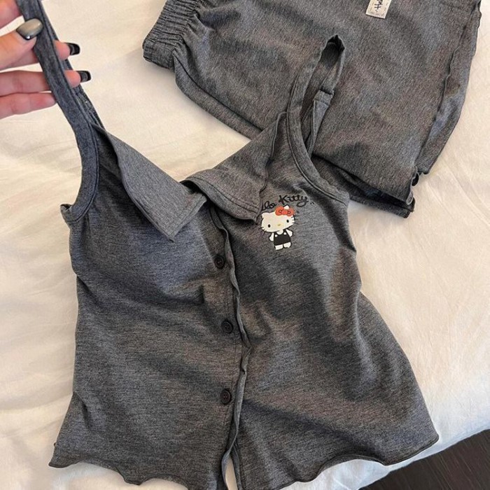 Áo vest phong cách Mỹ có đệm ngực, bộ đồ giảm béo mùa hè mới, bộ đồ ngủ mặc nhà lười