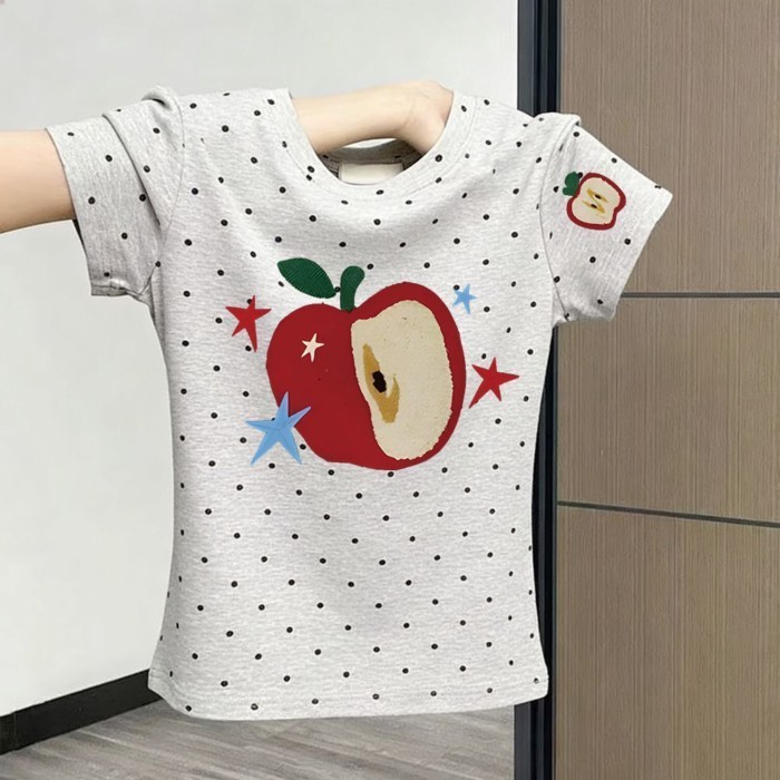 Áo thun ngắn tay cổ tròn chấm bi  dành cho nữ mới giảm béo hàng đầu màu xanh bạc hà Mỹ hot gir