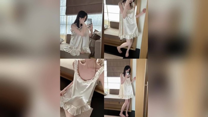 Bộ đồ ngủ công chúa màu trắng ngọc trai mùa hè, dây đeo ren cao cấp của Pháp, váy giữa, đồ mặc ở nh