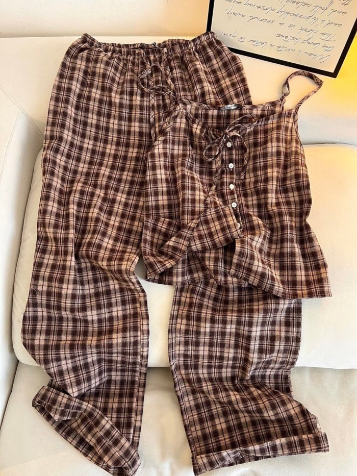 Retro Kẻ Sọc Suspender Bộ Đồ Ngủ Nữ Mùa Hè Phổ Biến Ánh Sáng Sang Trọng Và Cao Cấp Quần Áo Ở