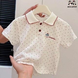 Bé gái mùa hè yêu thích áo thun ngắn tay chấm bi áo sơ mi POLO chấm bi dễ thương cho trẻ em