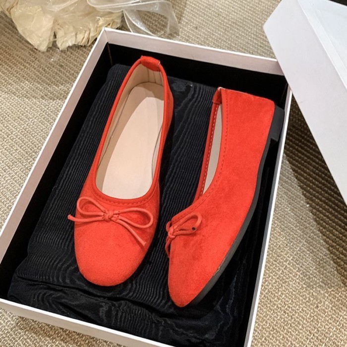 Giày Nữ Giày Pháp Xanh Dương Giày Đơn Nơ Đáy Bằng Dẹt Mũi Tròn Mới Ba Lê Nhẹ Nhàng Mùa Xuân B