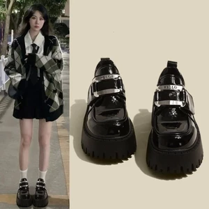 Giày da nhỏ đế tăng chiều cao dành cho nữ có gót cao và đế dày dành cho nữ có giày lười Velcr