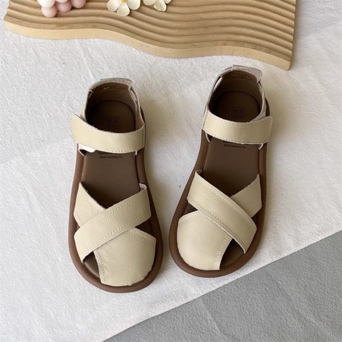 Giày học sinh đế bằng nữ, sandal đế mềm đa năng phong cách retro mũi nhọn, giày La Mã thông t