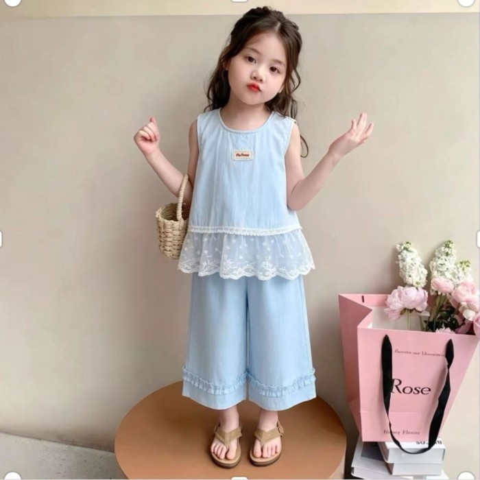 Bộ đồ hai mảnh không tay ngọt ngào dễ thương cho bé gái Bộ đồ hai mảnh không tay rộng rãi cho