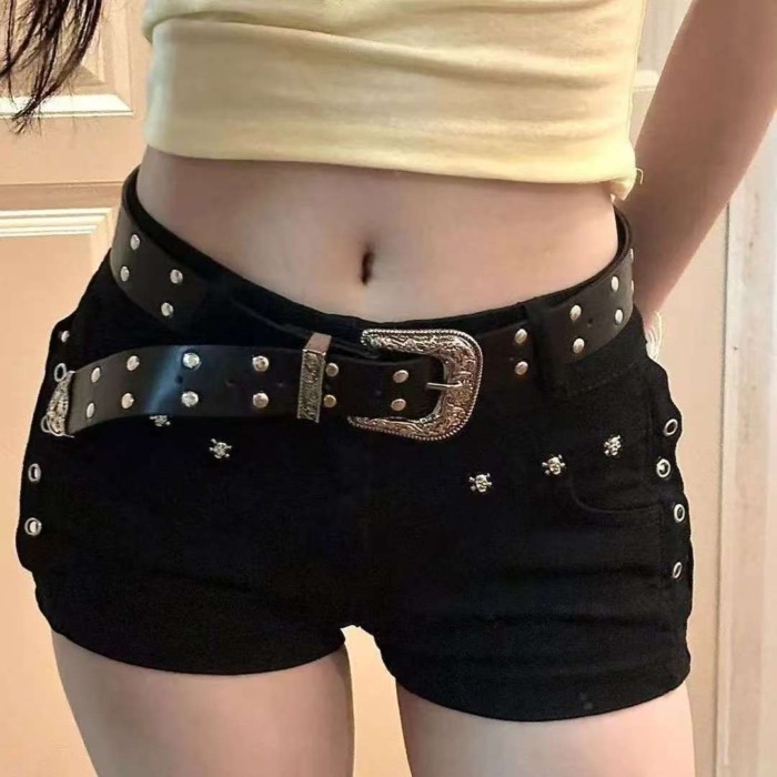 Hot girl người Mỹ Liu Ding siêu quần short denim cạp thấp dành cho nữ mùa xuân hè mới ôm vừa
