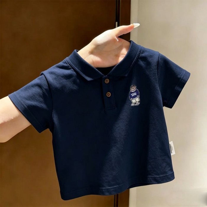 Áo thun polo ngắn tay mùa hè mới phong cách phương Tây dành cho trẻ em, áo thun ngắn tay in h