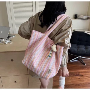 Mới Thời Trang Tinh Tế Túi Vải Đa Năng Tươi Công Suất Lớn Sọc Thường Đi Làm Túi Tote Đeo Vai