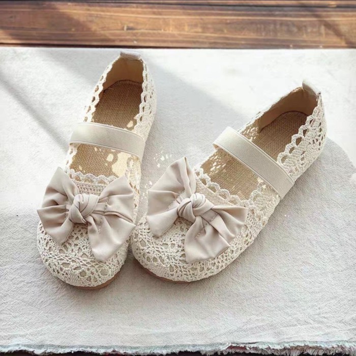 Giày vải mùa hè dành cho nữ có lỗ nơ và giày rỗng dành cho nữ, giày ngư dân và giày đậu dành cho nữ
