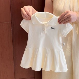 Váy bé gái mặc mùa hè cổ polo bé gái váy xếp li thêu đại học