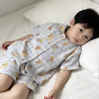 Bộ đồ ngủ trẻ em mùa hè mới cho bé trai và bé gái, quần đùi mỏng ngắn tay, đồ mặc nhà, quần á