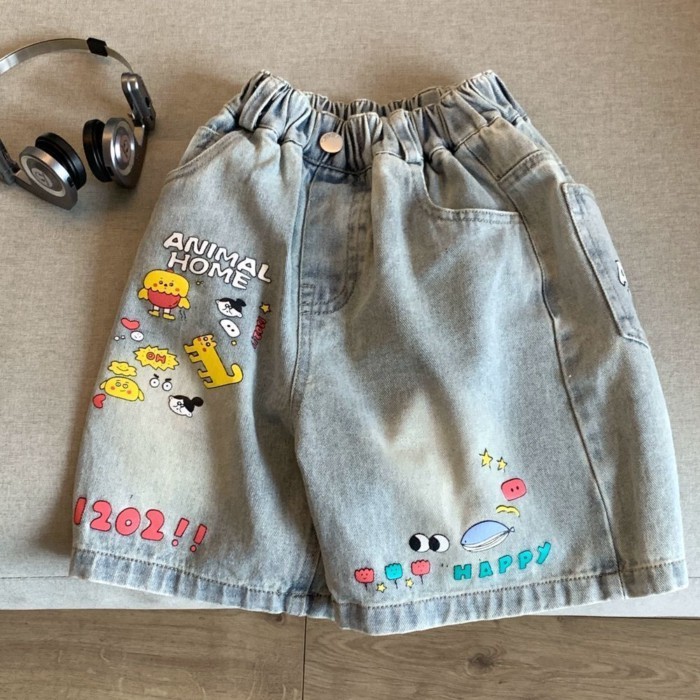 Quần Short Denim In Hoạt Hình Bé Trai Quần Trẻ Em Mùa Hè Quần Phong Cách Hàn Quốc Quần Áo Trẻ