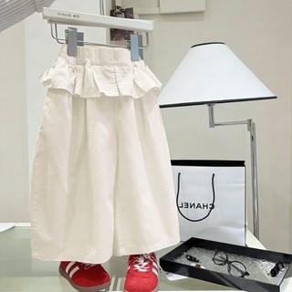 Quần bé gái cotton, thiết kế nhún bèo mùa xuân, quần ống rộng rộng, quần âu có rèm che mông cho trẻ