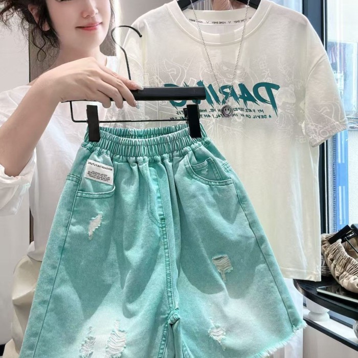 Quần short denim rách mùa hè cho bé trai, mỏng, hợp thời trang, đa năng, quần lửng giản dị, q