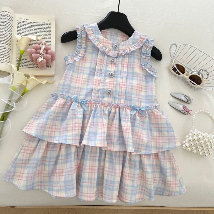 Váy không tay kẻ sọc ngọt ngào cho bé gái Công chúa Tank Top Baby Girl Bow Backless Cake Dres