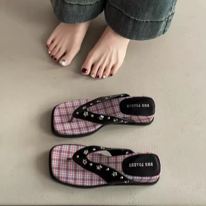 Dép xỏ ngón mũi vuông phong cách Hàn Quốc thời trang dành cho nữ Dép xỏ ngón đế dày phong các