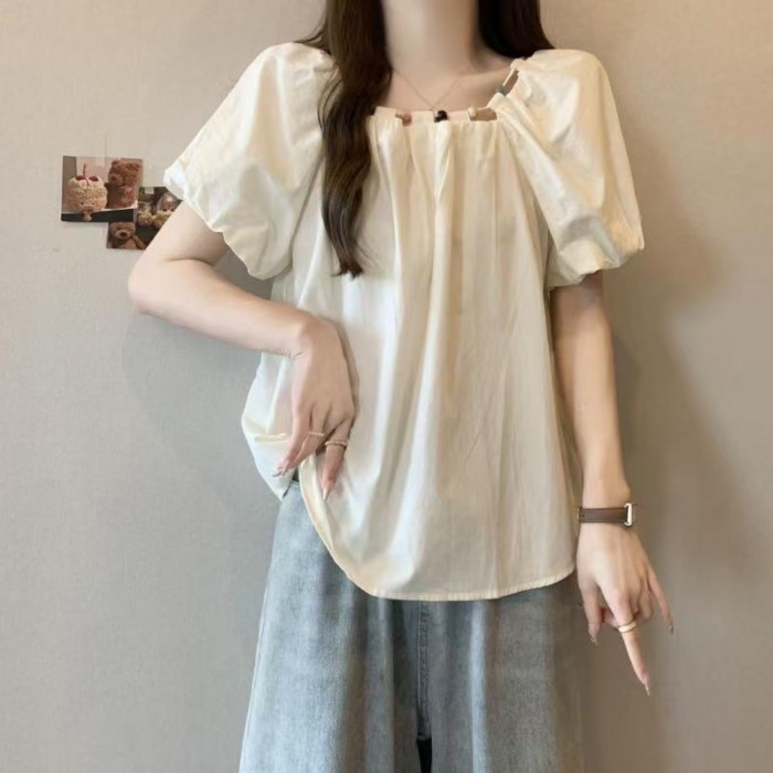 Pháp mỏng đính cườm bong bóng dây đeo tay ngắn cổ áo sơ mi cổ vuông ngọt ngào mùa hè mới búp bê