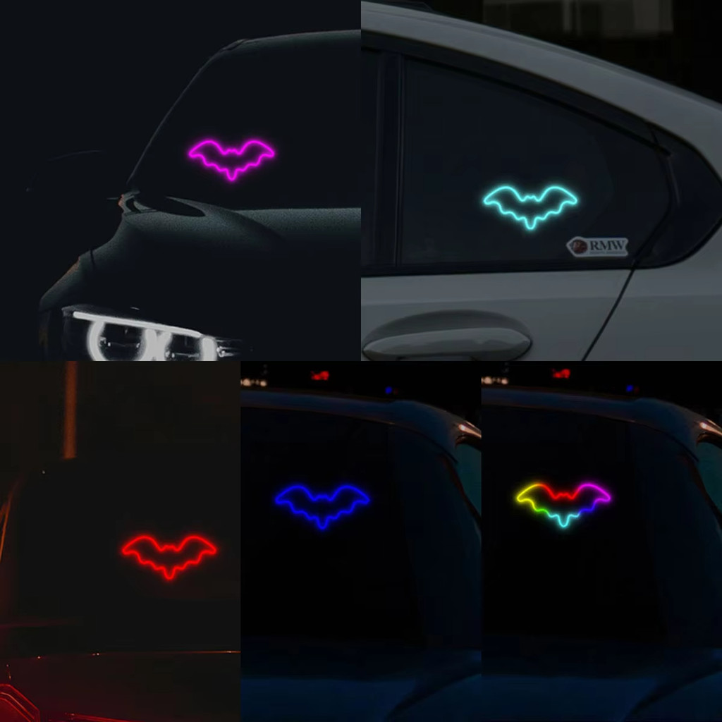 2 Chiếc Sáng Tạo Chạy Bằng Năng Lượng Mặt Trời Xe Neon Ánh Sáng Không Dây Thoáng Mát Demon Bat Led Ánh Sáng Xung Quanh Cốc Hút USB Sạc Khí Quyển Thở