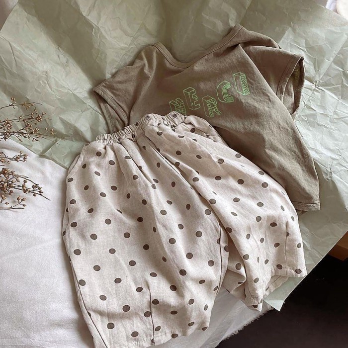 Quần cotton lanh chấm bi bé gái Hàn Quốc, quần ống rộng ống rộng thoải mái cho bé gái mùa hè