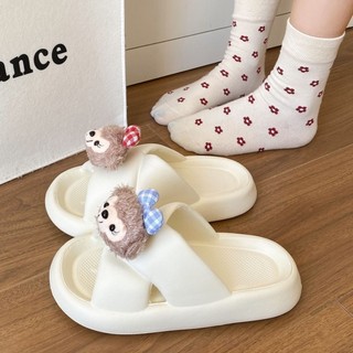Dép hoạt hình dễ thương mới với đế mềm dày để mặc bên ngoài, dép phòng tắm Shirley Rose đa năng và