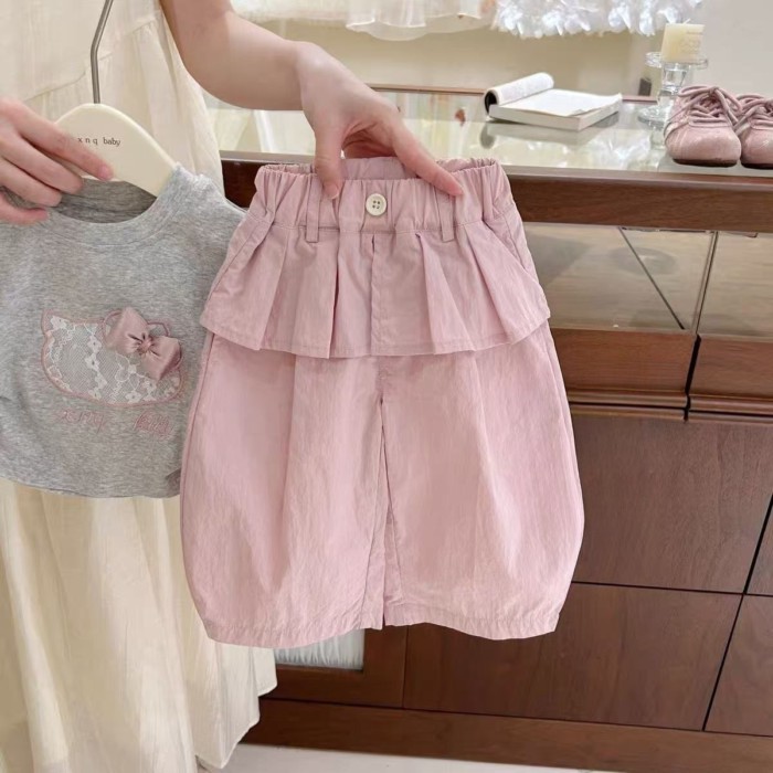 Bộ đồ mùa hè cho bé gái phong cách mới bé gái tay ngắn thời trang trẻ em rèm rắm quần nhanh k