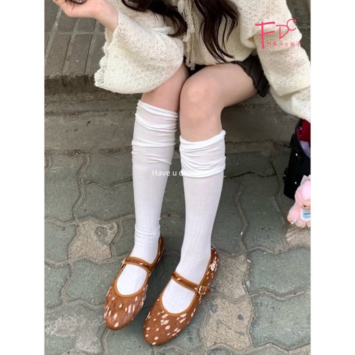 Have u desgin Phong Cách Cổ Tích Lười Nhẹ Nhàng Trắng Trên Đầu Gối Tất Tất Vớ Có Giày Bốt Mùa Xuân Mùa Hè Nữ Bê Tất Ôm Hơn Nhìn