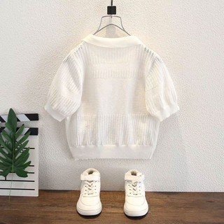 Bé Trai Màu Ice Silk Polo Dệt Kim Top Mùa Hè Ngắn Tay Áo Thun Mỏng Đa Năng Cổ Ve Áo Sơ Mi