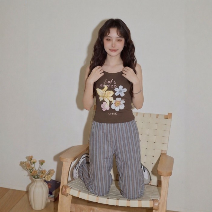 Lan ~ Cà Phê Không Tay In Hình Camisole Nữ Charbaamine Thái Độc Đáo Đẹp Đi Biển Ngoài Mặc Nhỏ Top