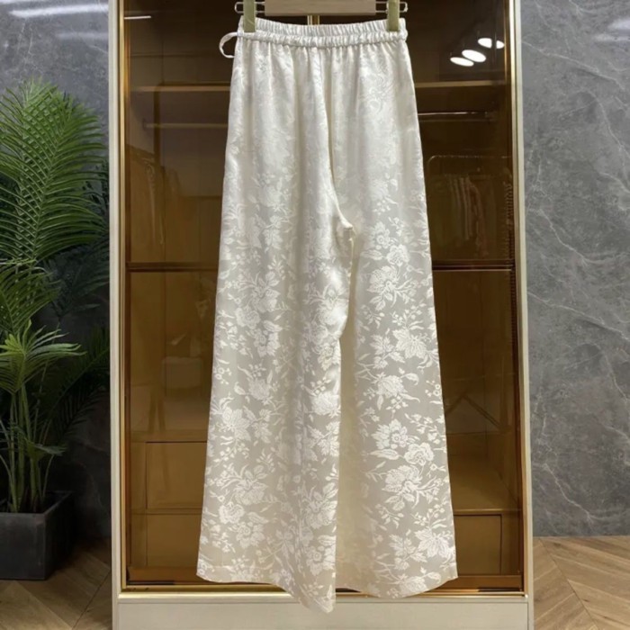 quần satin jacquard phong cách quốc gia Quần ống rộng phong cách Trung Quốc cho phụ nữ mùa xuân