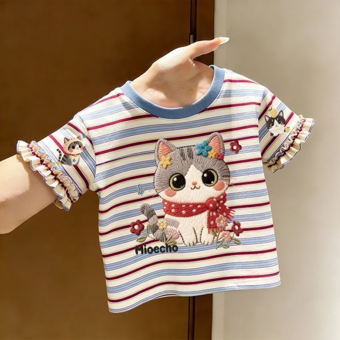 áo thun trẻ em nữ mùa hè mới mặc cho bé áo ren ngắn tay thời trang quần áo thời trang và đa năng