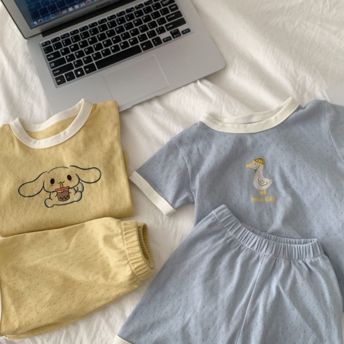 Trẻ em thở cotton quần áo ở nhà bé gái mùa hè hoạt hình nguyên chất cotton ngắn tay quần shor