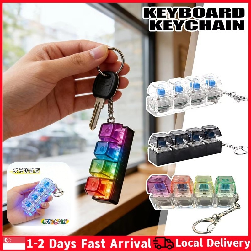 [Sẵn sàng] Móc khóa bàn phím phát sáng LED Đồ chơi Fidget Đồ chơi cảm giác Crystal Clicker để giảm căng thẳng Móc khóa bàn phím Tiện ích Fidget cho người lớn Trẻ em