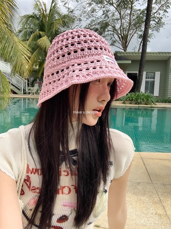 Mũ xô nữ màu hồng cói thoáng khí, che nắng vành lớn, phong cách ngọt ngào