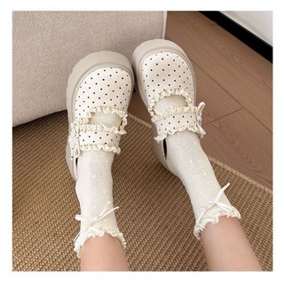 đôi giày Birkenstock phối ren chấm bi cho nữ mới đa năng tăng chiều cao lười một chân dép nửa ng