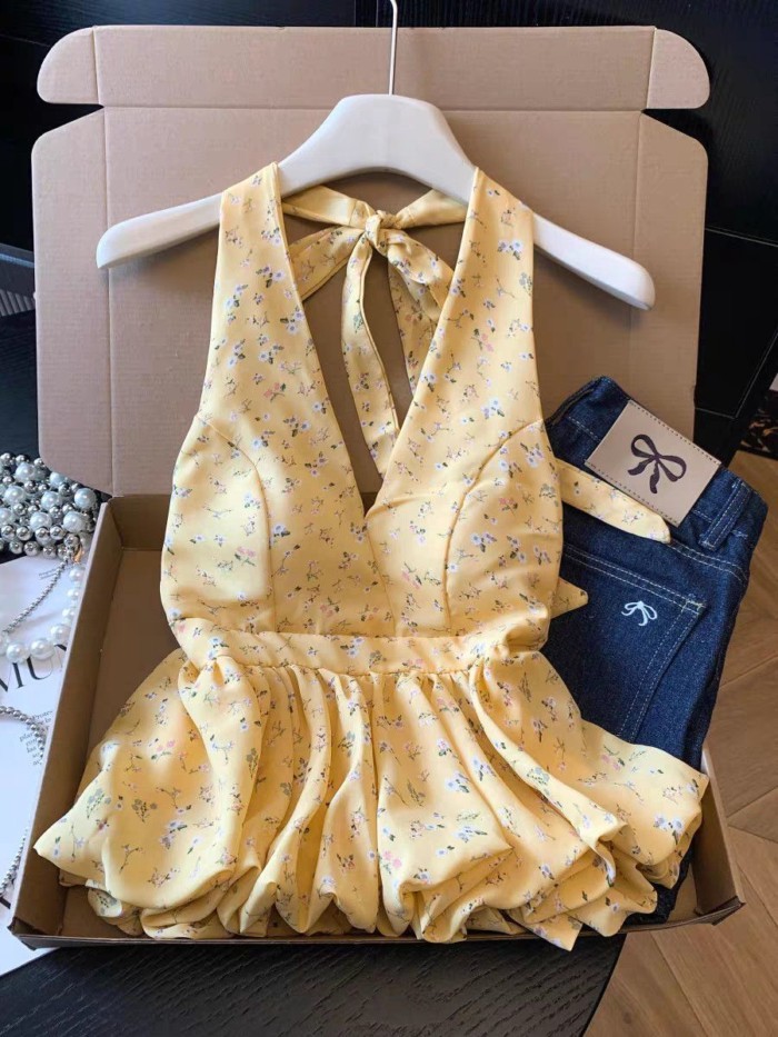 Medela Pure Desire Phong Cách Áo Dây Hoa Chấm Bi Yếm Top Giảm Béo Đa Năng Cho Nữ