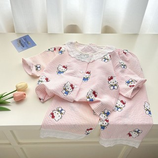 Bộ quần áo mặc nhà trẻ em, quần áo máy lạnh mùa hè bé gái, bộ đồ hai mảnh thời trang trẻ em cỡ vừa