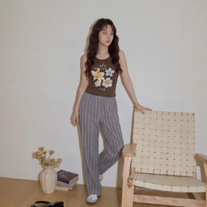 Lan ~ Cà Phê Không Tay In Hình Camisole Nữ Charbaamine Thái Độc Đáo Đẹp Đi Biển Ngoài Mặc Nhỏ Top