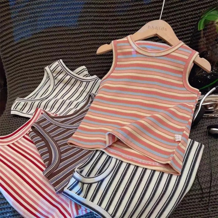 cô gái vest cô gái trẻ em mùa hè mới T-Shirt bé sọc đồ lót yếm không tay hàng đầu t