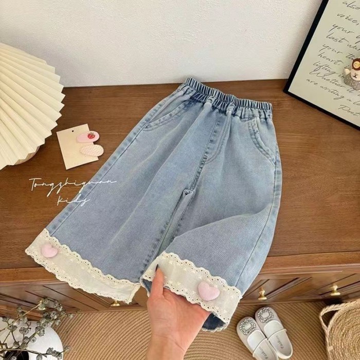 Quần Bé Gái Mùa Hè Thời Trang Mới Cho Bé Quần Ống Suông Mùa Hè Mỏng Denim Trẻ Em Quần Cắt