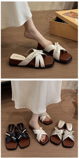 Giày sandal đế dày đế dày kiểu Pháp dành cho nữ, mặc ngoài mùa hè, đa năng và thời trang, pho