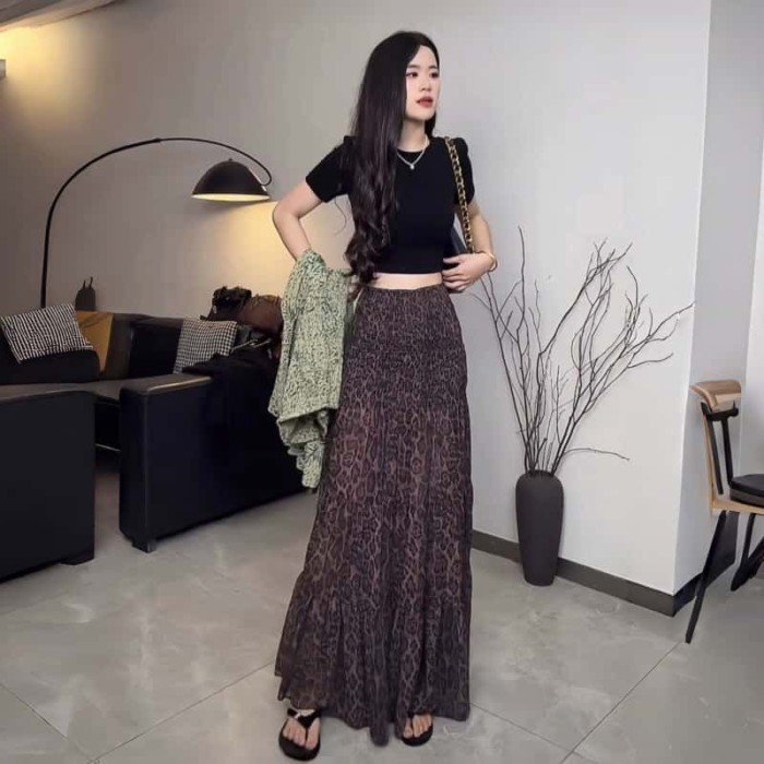 Váy chữ A dáng ôm thời trang retro mùa xuân hè mới váy voan lưng cao in họa tiết da báo ôm sát h