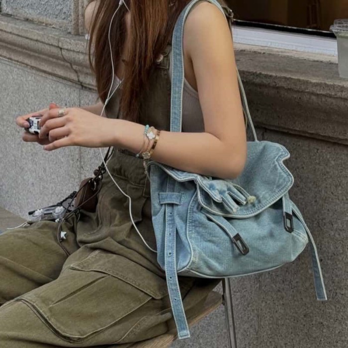 Denim Thời Trang Túi Đeo Ngang Denim Dung Tích Lớn Đi Lại Túi Retro Mới Thường Ngày Đa Năng Đeo Vai