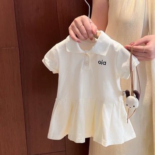 Váy bé gái mặc mùa hè cổ polo bé gái váy xếp li thêu đại học