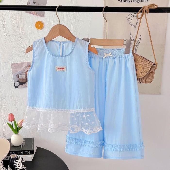 Bộ đồ hai mảnh không tay ngọt ngào dễ thương cho bé gái Bộ đồ hai mảnh không tay rộng rãi cho
