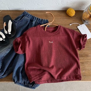 Áo thun mỏng trẻ em nam mùa hè trẻ em màu trơn hàng đầu thoáng khí cho bé tay ngắn bằng vải cotton