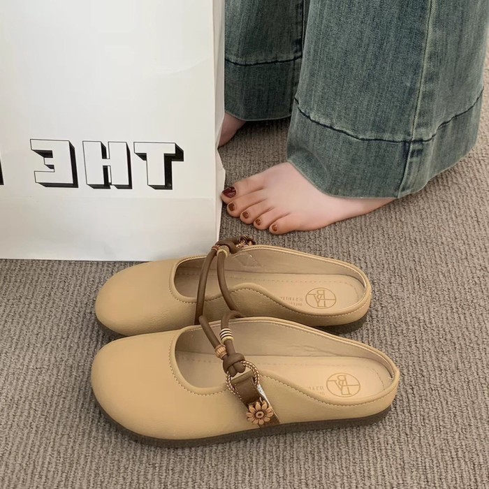 Dép nửa đế Baotou dành cho nữ mùa hè và mùa thu, giày lười đế bằng kiểu dáng mới, dép Pháp đế